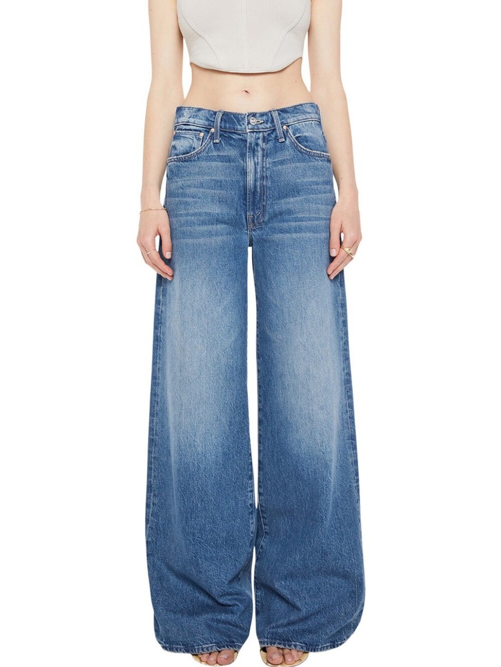 MOTHER Wide-Leg High-Rise Jeans in Medium Blue Wash